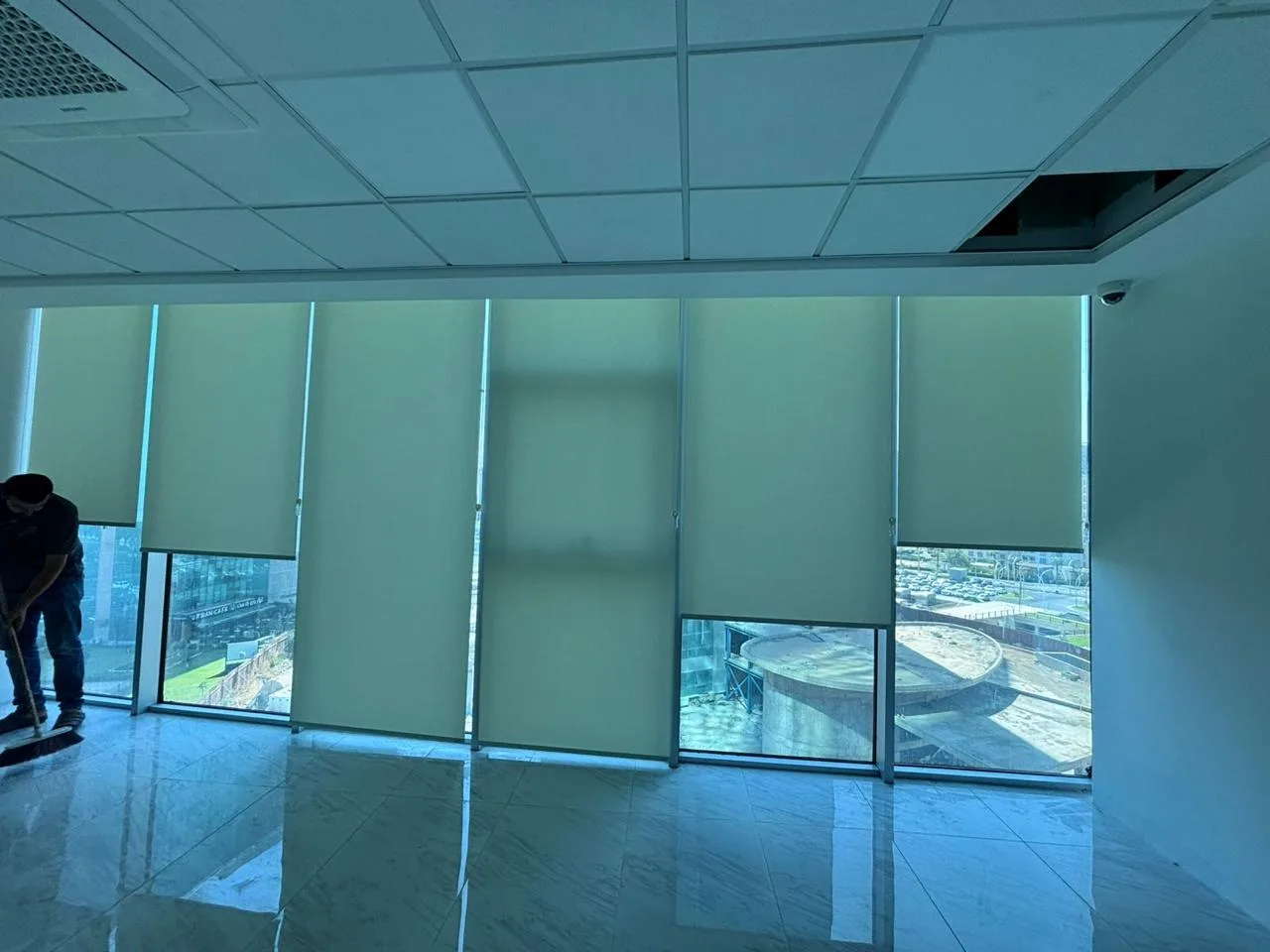 British Consulate Erbil — interior fit-out progress, roller blinds and glazing